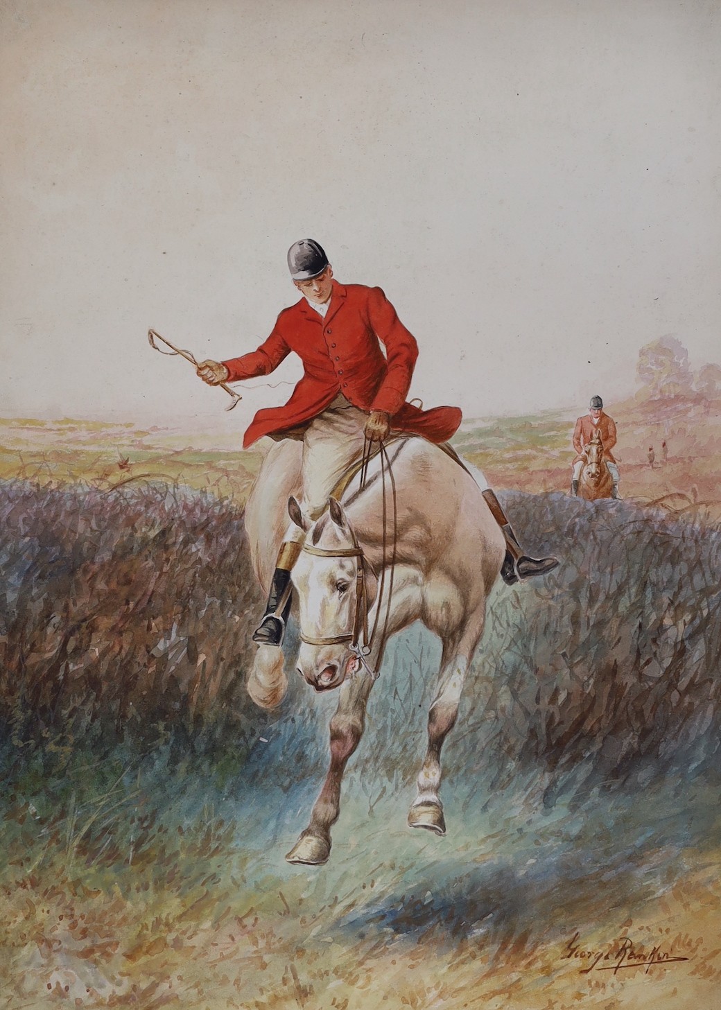 George Rankin (1864-1937), six watercolours on card, hunting scenes, signed, unframed, largest 27 x 37cm